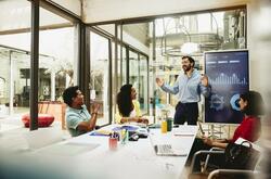A team discussing the digital transformation in a conference room